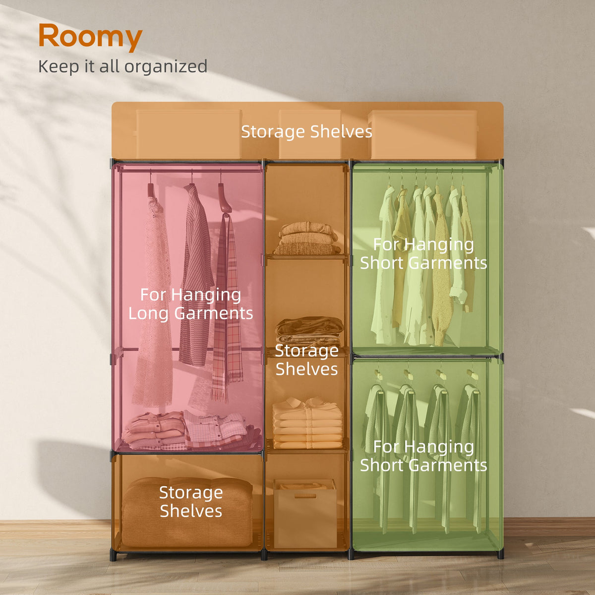 HOMCOM Portable Wardrobe, Open Clothes Wardrobe with 8 Shelves, 3 Hanging Rails, Black