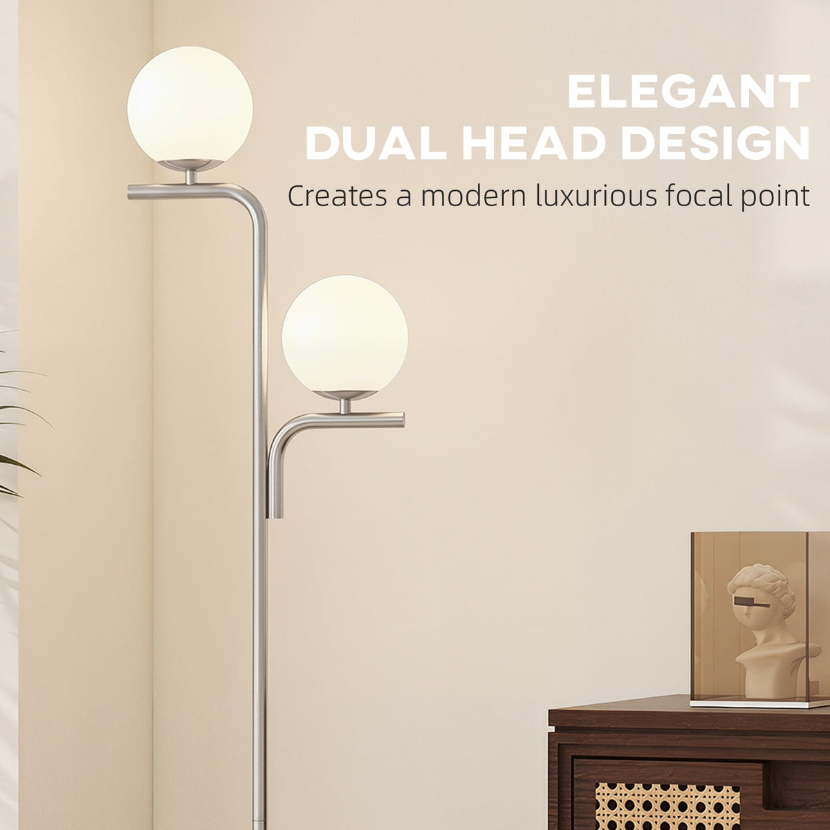 HOMCOM LED Floor Lamp, Modern Standing Lamp with 3 Colour Temperatures, Globe Glass Shades and Foot Switch, Silver Tone