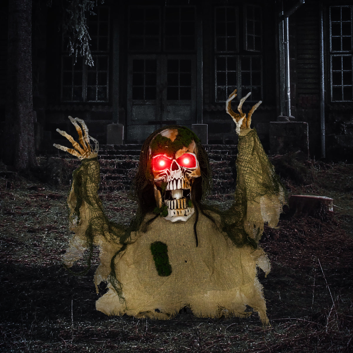 Outsunny Halloween Animated Skeleton with Glowing LED Eyes, Half-Body Scary Halloween Decorations, Battery Operated, Indoor Party Props