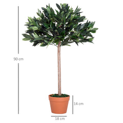 Outsunny 3ft Artificial Olive Tree Indoor Plant Greenery for Home Office Potted in An Orange Pot Set of 2