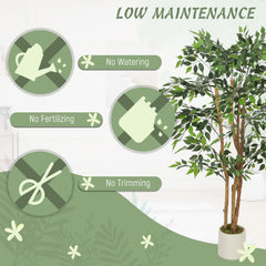 HOMCOM 150cm Artificial Ficus Tree, Fake Potted Tree with Solid Wood Trunk and Pot for Indoor, Green
