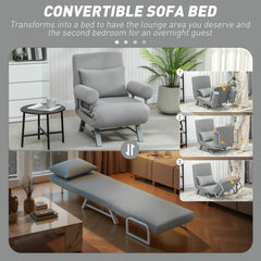 HOMCOM Single Sofa Bed, 3-in-1 Convertible Folding Chair Bed with Adjustable Backrest, Removable Armrests, Light Grey