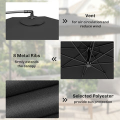 Outsunny 3m Overhanging Parasol, with Base, Weights and Cover - Black