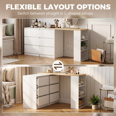 HOMCOM Vanity Table, Dressing Table with 6 Drawers and 3-Tier Shelf for Women and Girls, White
