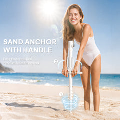 Outsunny Beach Umbrella Portable with Sand Anchor, Carry Bag, Adjustable Height & Tilt, UPF50+ UV Protection, Grey
