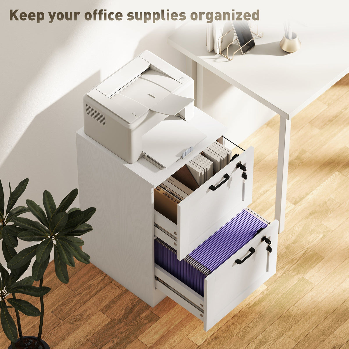 HOMCOM 2-Drawer Filing Cabinet with Lock - White