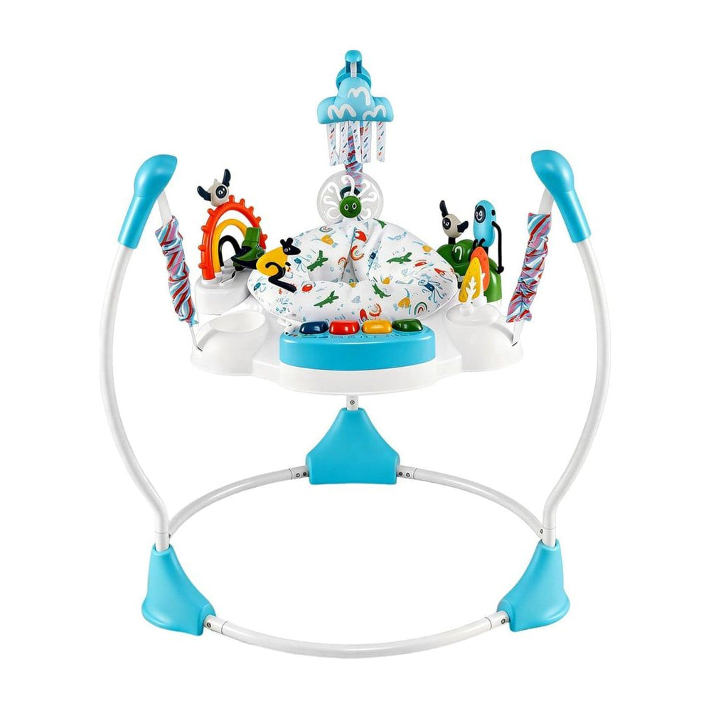 Baby Activity Center Baby Jumper and Bouncer with 6 interactive toys and a green colour scheme