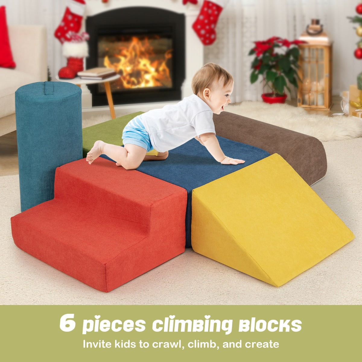 6-Piece Baby Climbing Blocks with Skin-Friendly Chenille Fabric-Multicolor