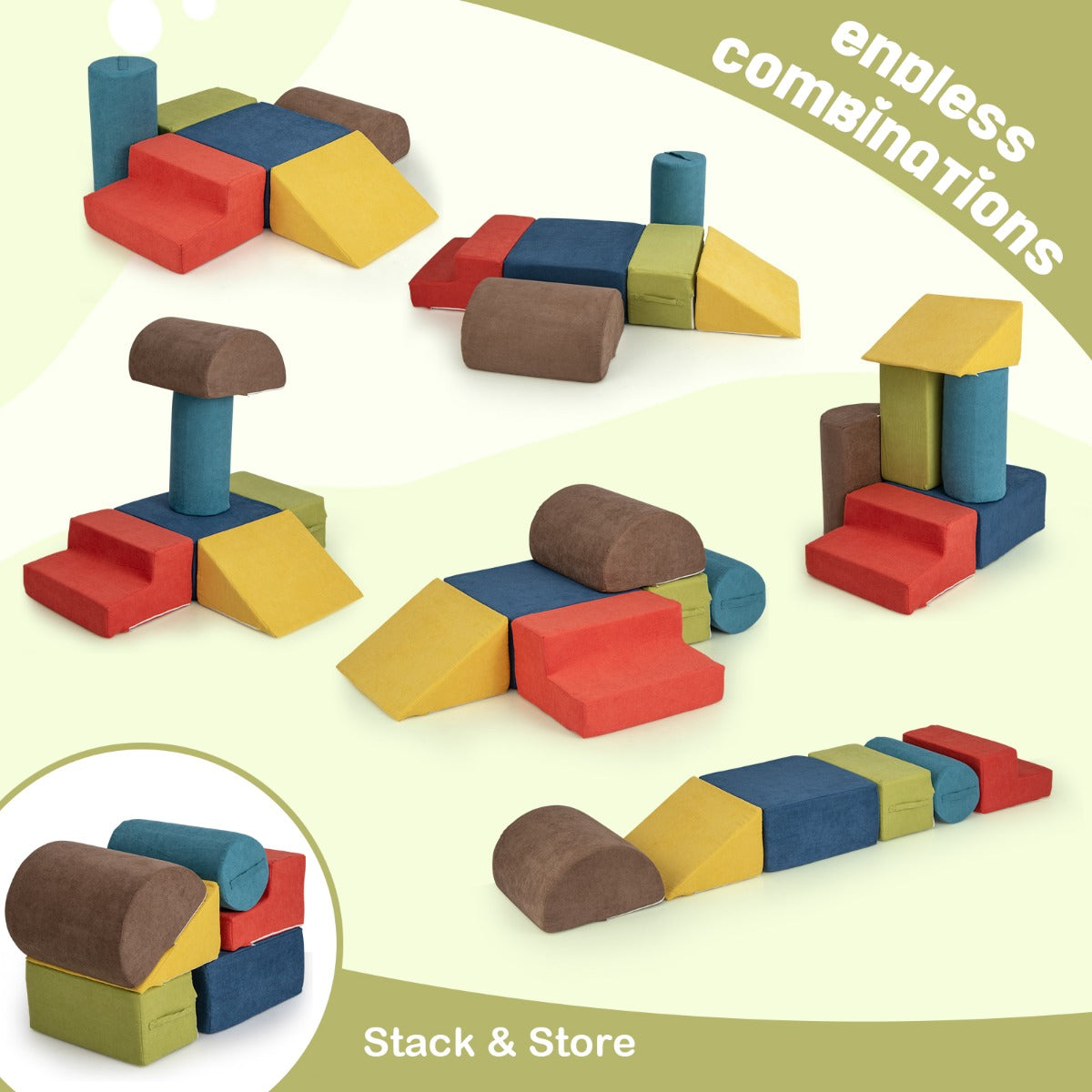 6-Piece Baby Climbing Blocks with Skin-Friendly Chenille Fabric-Multicolor