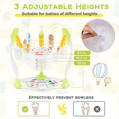 Diagram showing the three adjustable heights for the baby walker