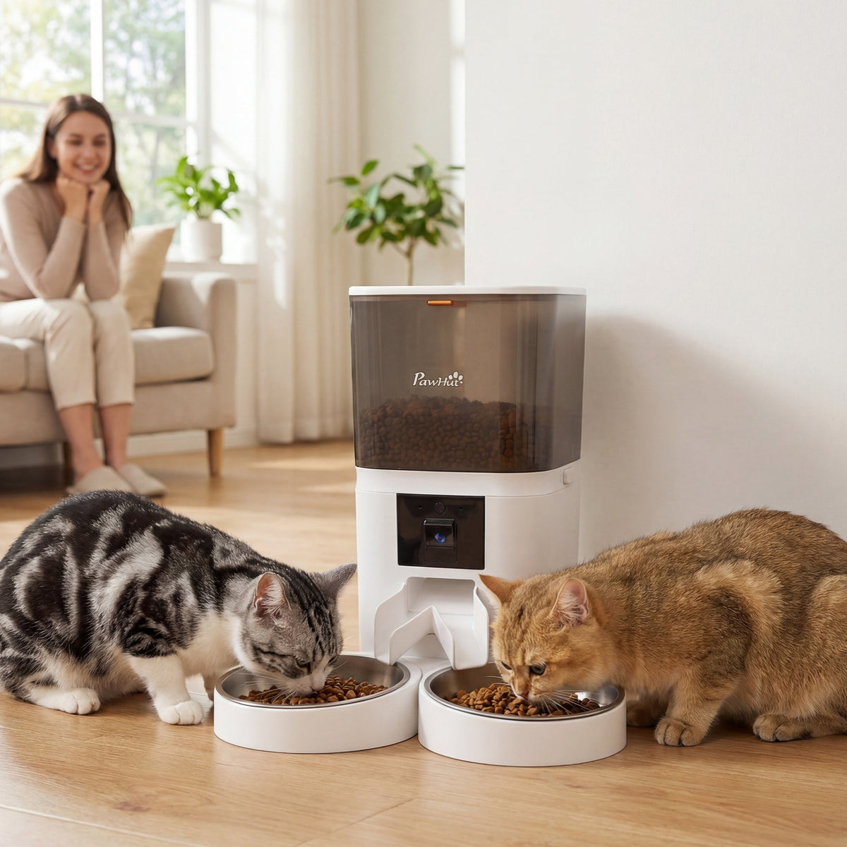 PawHut Automatic Cat Feeder for 2 Cats with HD Camera,2.4G & 5G WiFi Pet Food Dispenser 6L APP Control