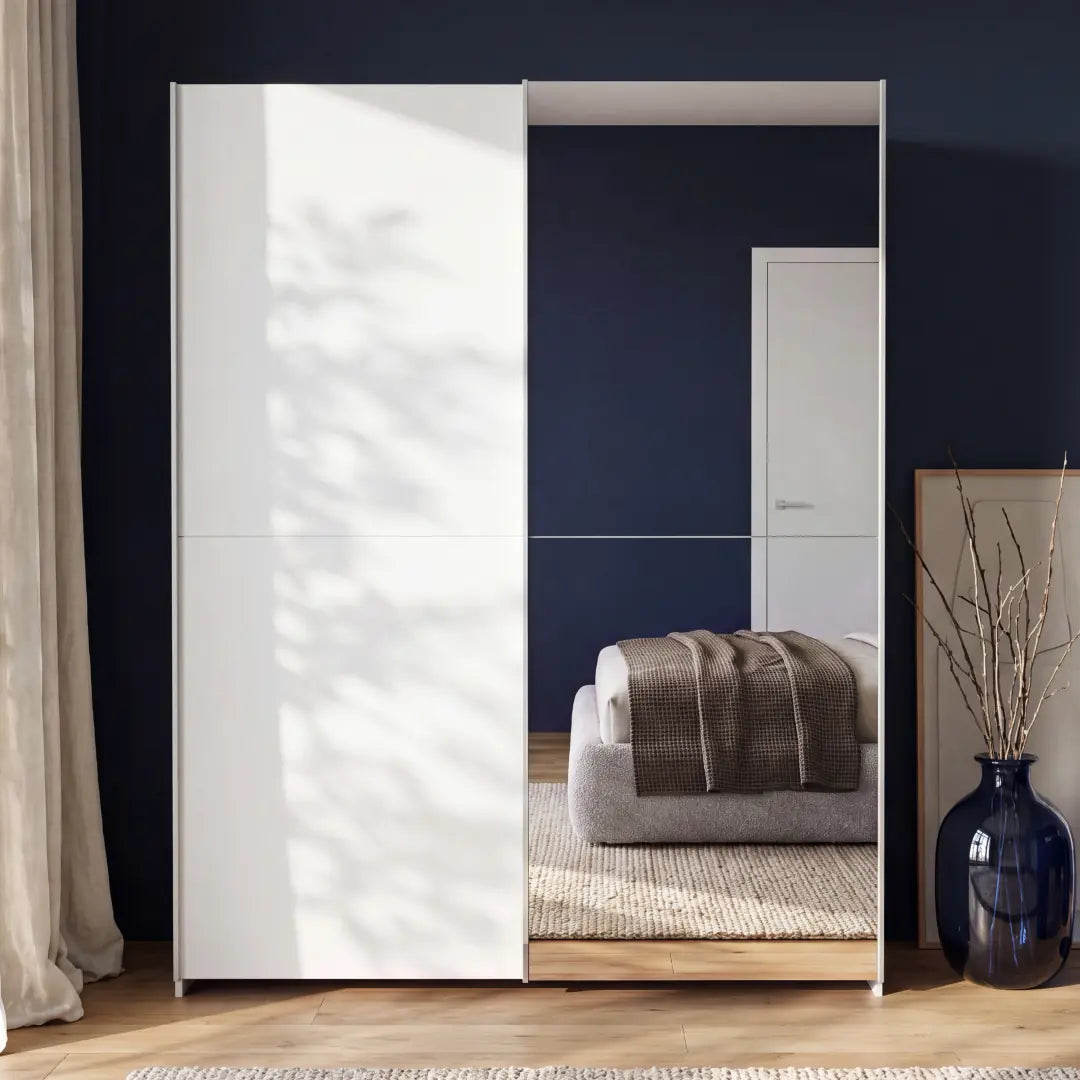 Ballara Sliding Door Wardrobe 150cm in White Gloss