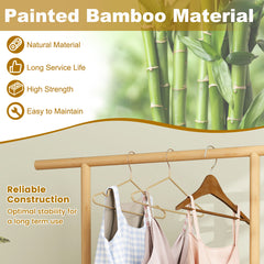 Bamboo Clothes Rack 2-In-1 Clothing Hanging Rail-Natural
