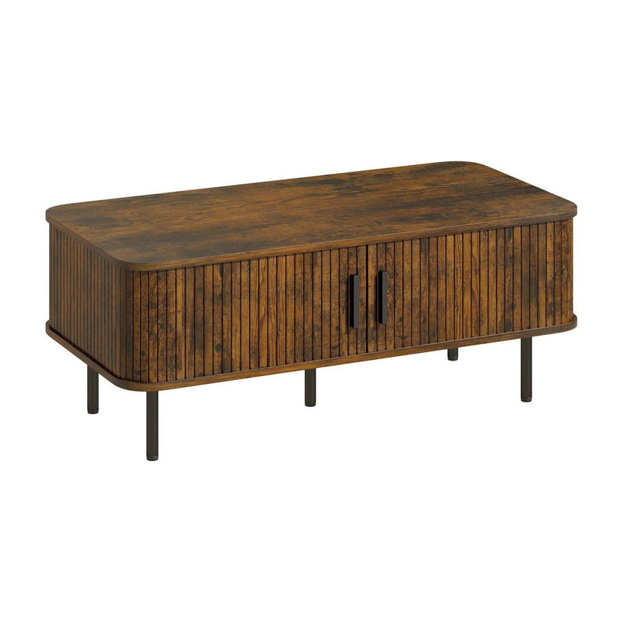 HOMCOM Coffee Table with Storage, Living Room Table with Slatted Tambour Sliding Doors and Foot Pads, Rectangular Coffee