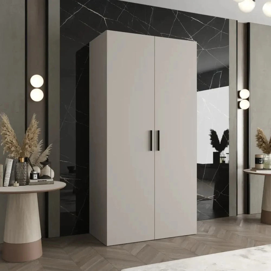 Bari I Hinged Door Wardrobe 100cm in a light grey finish in a modern room setting