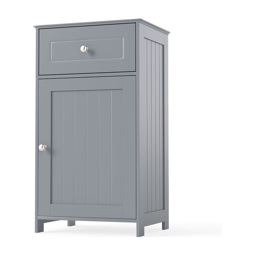 Bathroom Cabinet Floor Organizer with Single Door and Drawer in a solid grey finish