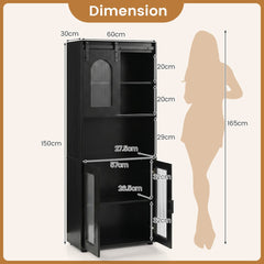 The tall floor cabinet with dimensions shown next to a human silhouette
