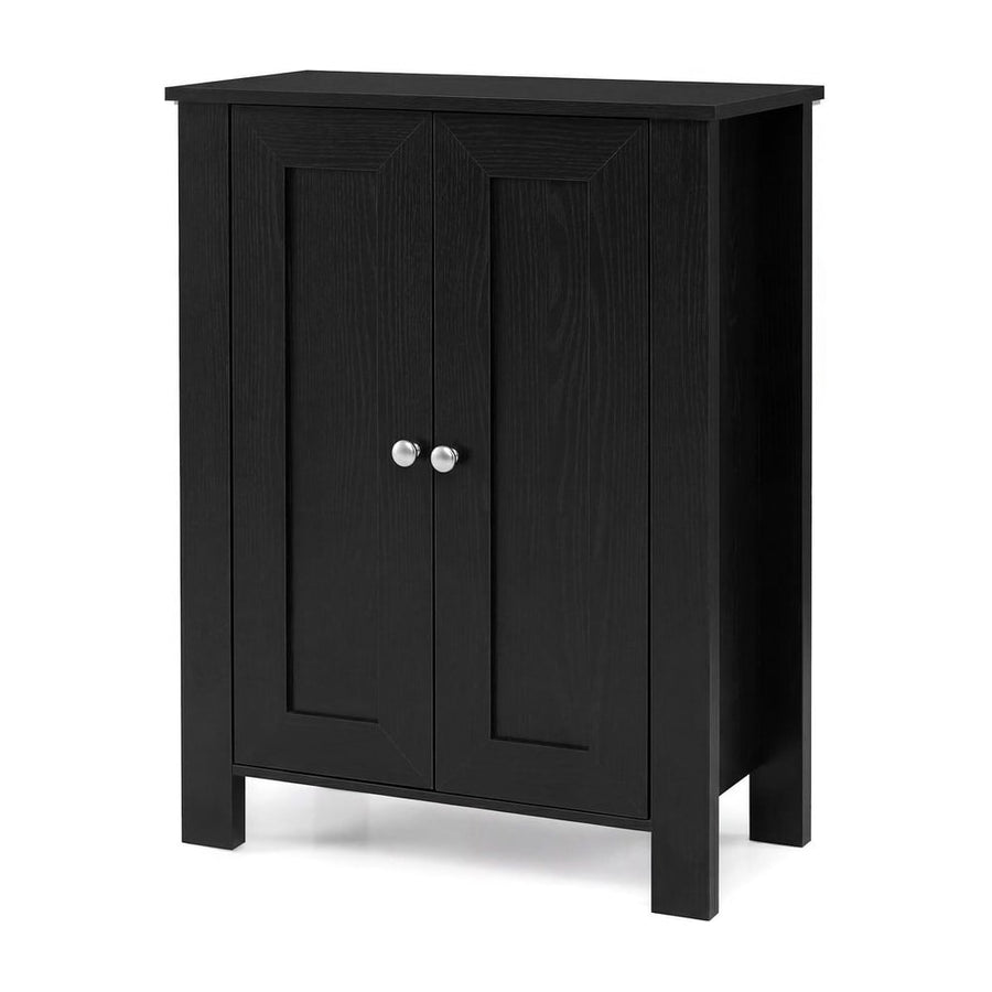Bathroom Floor Cabinet with Double Doors Freestanding Wooden Storage-Black