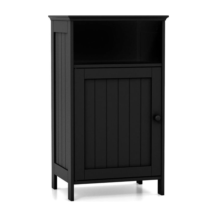 Bathroom Floor Single Door Side Cabinet with Open Compartment-Black