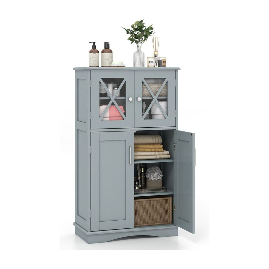 Bathroom Linen Storage Cabinet with Doors and Adjustable Shelves-Grey