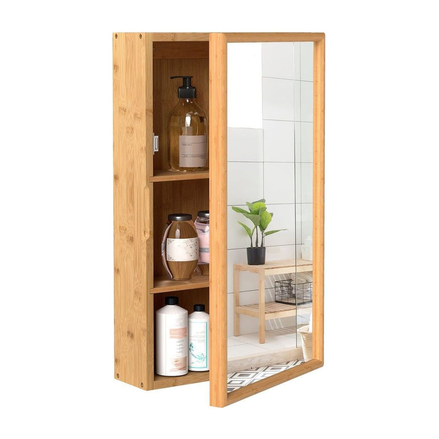 Bathroom Wall Cabinet Bamboo Medicine Cabinet with Mirror-Natural