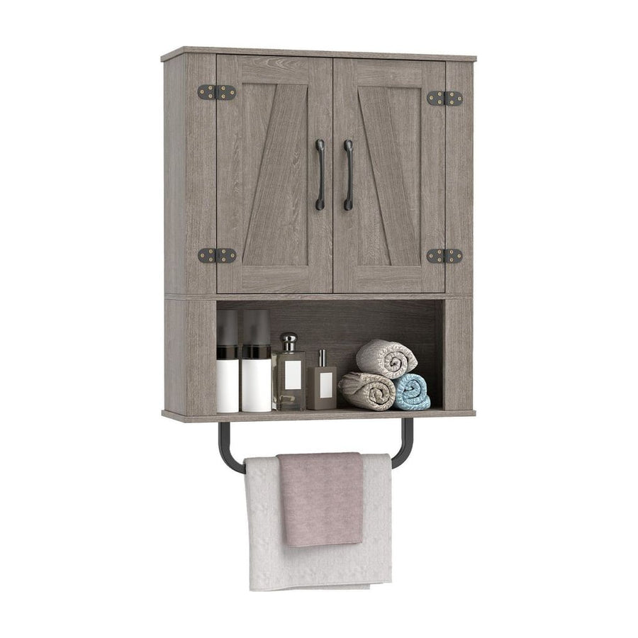 Bathroom Wall Cabinet Farmhouse Wall Mounted Organizer with 2 Barn Doors-Grey