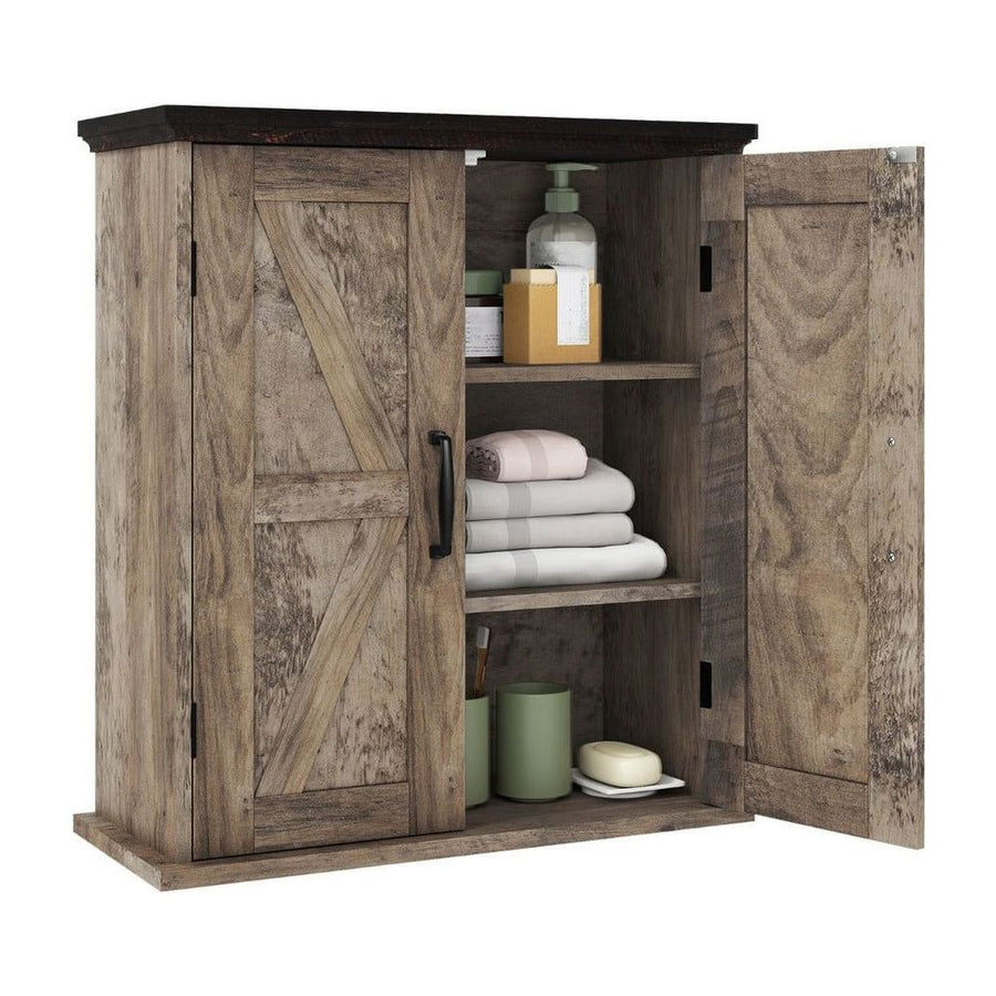 Bathroom Wall Cabinet with 2 Doors and Adjustable Shelves-Rustic Brown