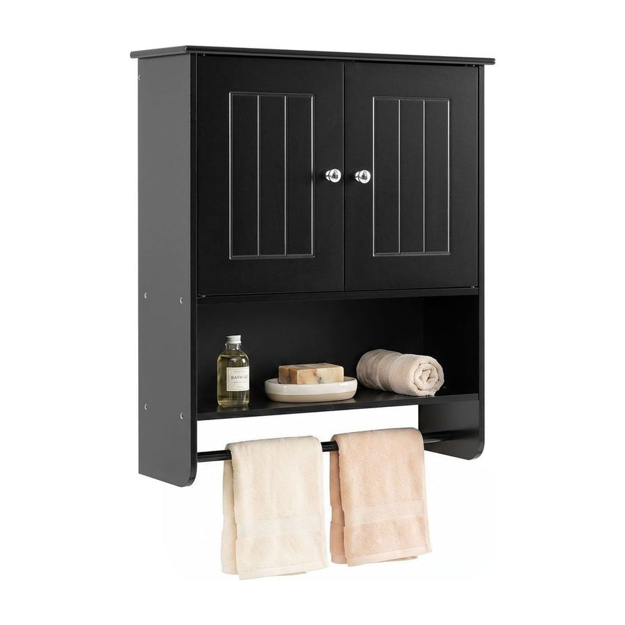 Bathroom Wall Cabinet with 2 Doors Open Shelf and Towel Bar-Black