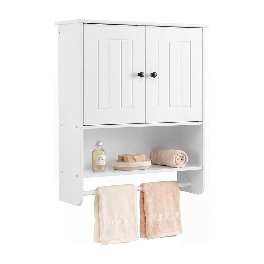 Bathroom Wall Cabinet with 2 Doors Open Shelf and Towel Bar-White
