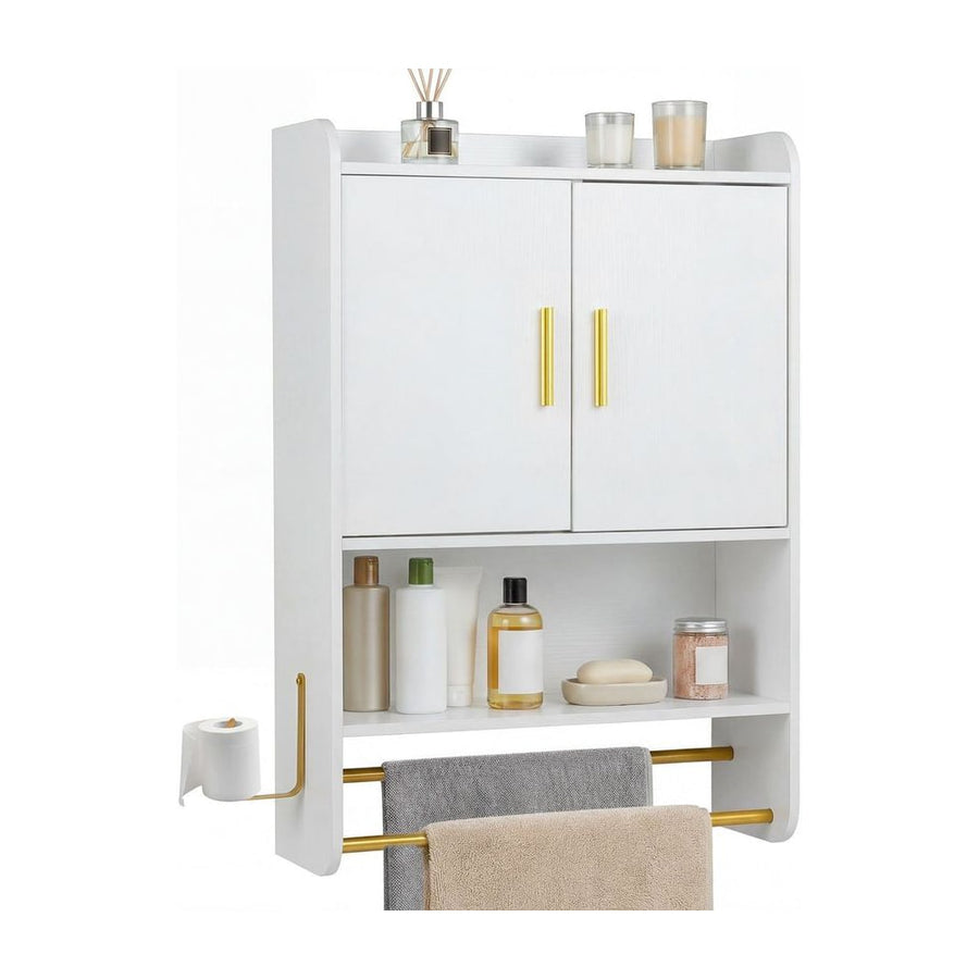 Bathroom Wall Cabinet with Open Shelves and Adjustable Shelf-White