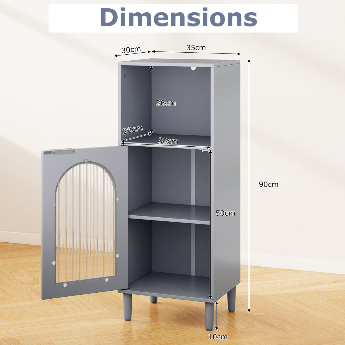 Bathroom Floor Cabinet with Adjustable Shelf for Hallway Living Room-Grey