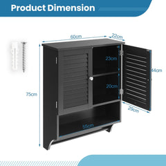The wall cabinet shown with blue lines indicating the height width and depth measurements