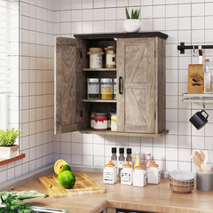 Bathroom Wall Cabinet with 2 Doors and Adjustable Shelves-Rustic Brown