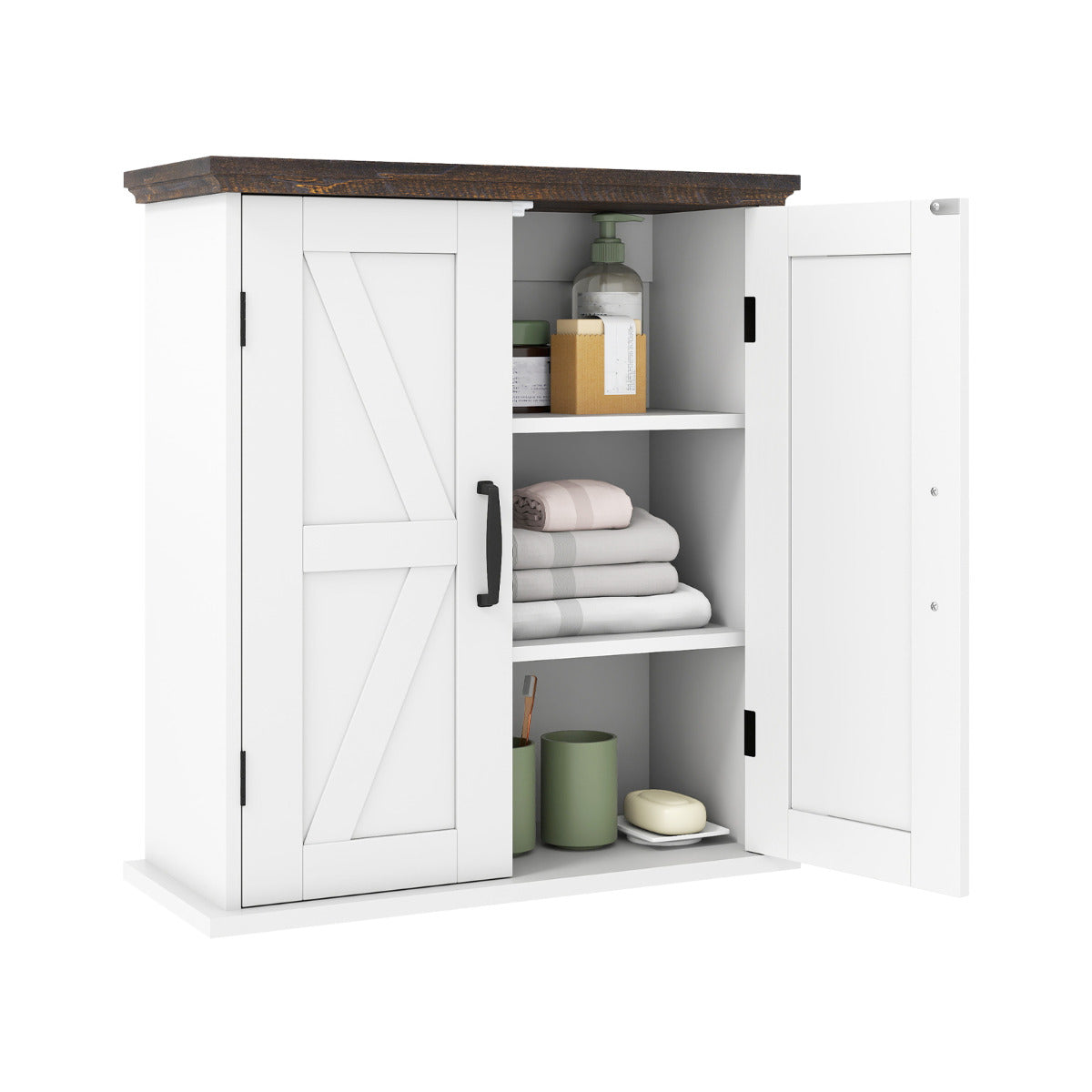 Bathroom Wall Cabinet with 2 Doors and Adjustable Shelves-White