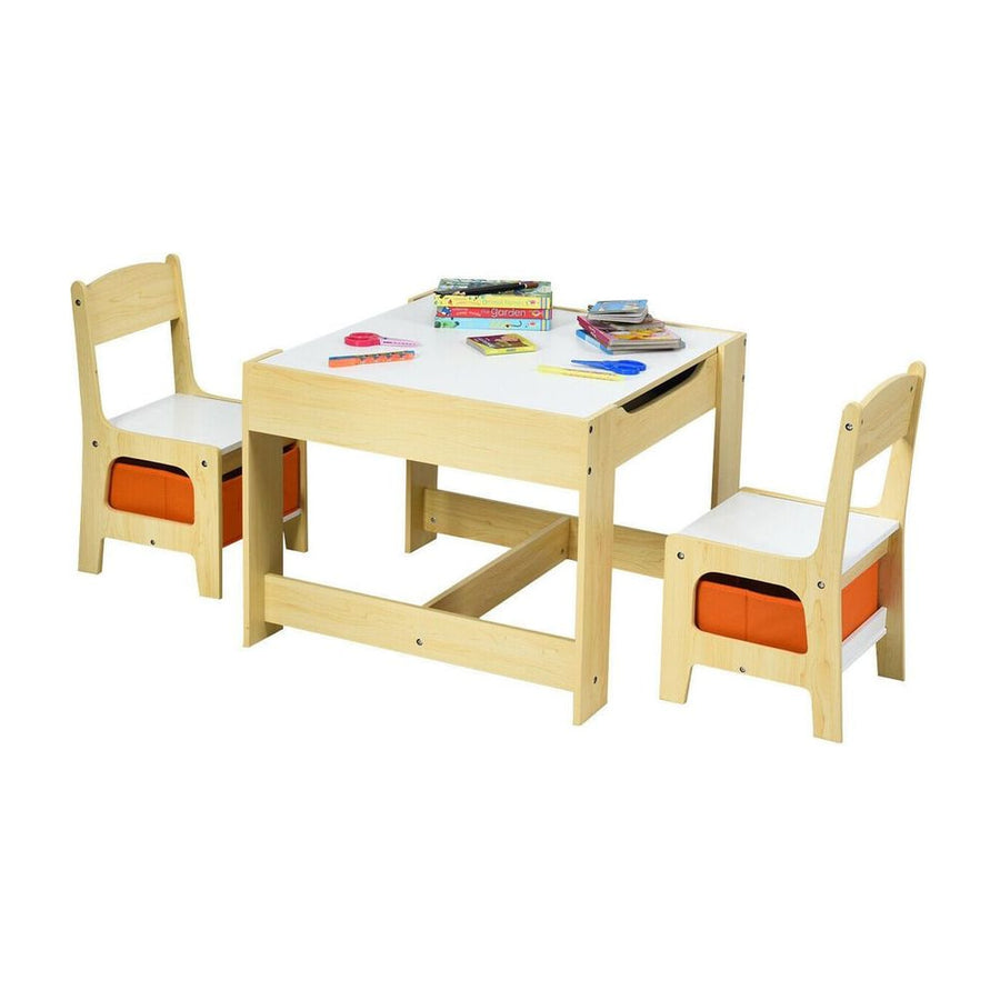 Children's Table and Chair Set with Storage Boxes-Beige