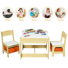 The kids table and chair set with circular icons showing children using the furniture