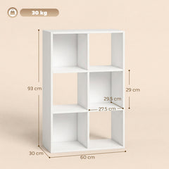 HOMCOM Industrial Style Storage Shelf, Bookcase, Bookshelf with 6 Compartments, for Living Room, Home Study, White Wood Effect