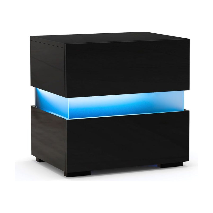 Bedside Table LED Nightstand with 2 Drawers-Black