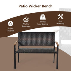 2-Person Outdoor Garden Stackable Bench with Acacia Wood Armrests