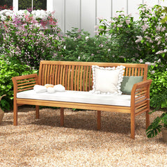 3-Person Porch Bench with High Backrest and Seat Cushion-White