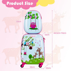 Size diagram showing dimensions of the kids luggage set