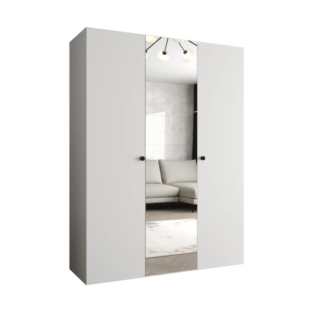 White hinged wardrobe with a central mirrored door
