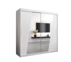 The sliding door wardrobe in white with central mirror panels on a plain white background