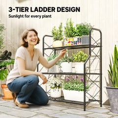 Outsunny 3-Tier Metal Plant Stand, Heavy Duty Ladder Shelf Potted Plants Display Rack, Indoor Outdoor Flower Pot Holder