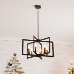 6-Light Black Farmhouse Chandelier with Adjustable Height-Black