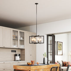 6-Light Black Farmhouse Chandelier with Adjustable Height-Black