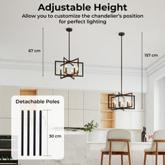 6-Light Black Farmhouse Chandelier with Adjustable Height-Black