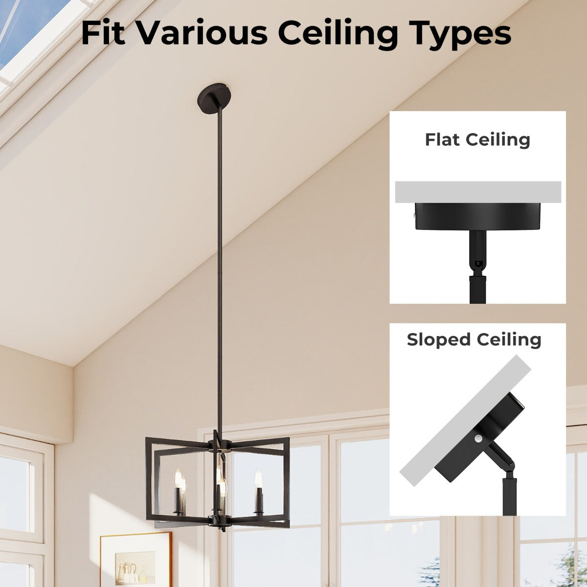6-Light Black Farmhouse Chandelier with Adjustable Height-Black