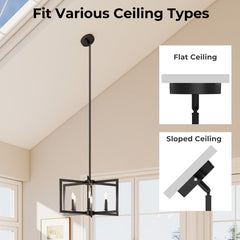 6-Light Black Farmhouse Chandelier with Adjustable Height-Black