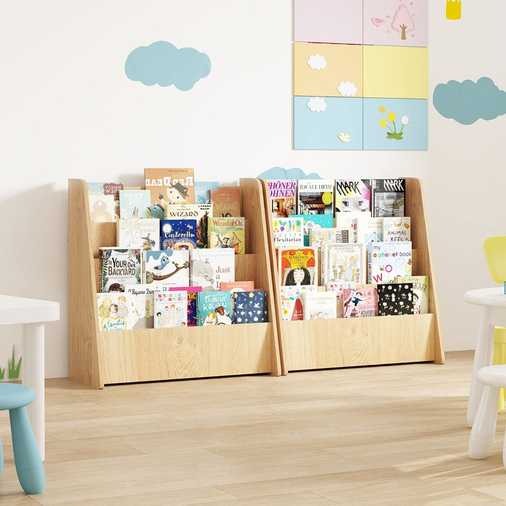 4-Tier Kids Bookshelf with Deep Compartments in Natural